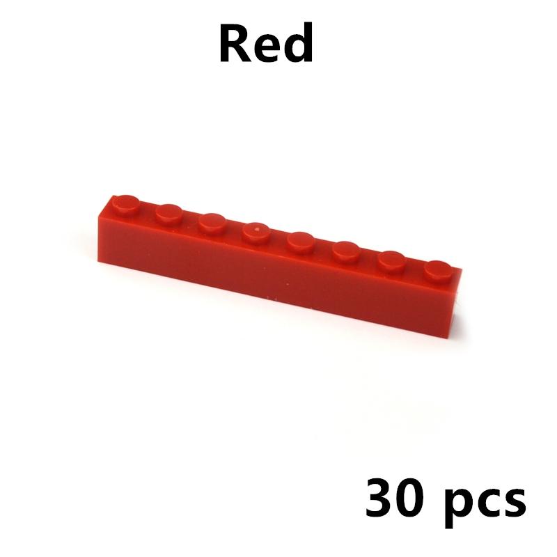 

30pcs Thick Bricks Parts 1x8 Dots DIY Building Blocks Educational Contruction Toys For Children Classic Figures Plastic Bricks красный