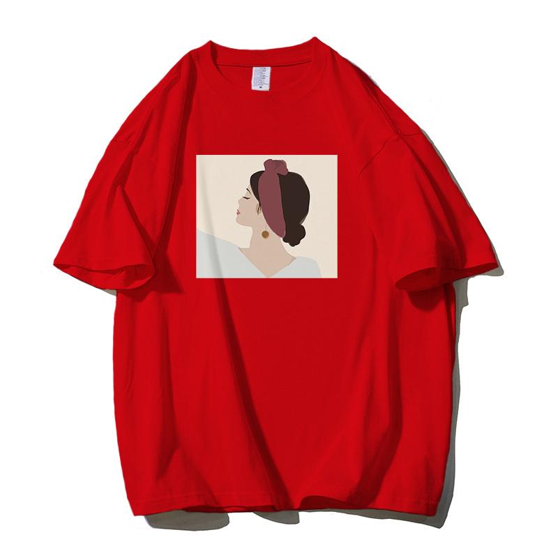 Shellsuning Oversized Casual O-neck Printed T-shirt dla kobiet 2023 Lato Proste All-match Dziewczyny Koszulki 100% Bawełna Miękki Top Podstawowe Harajuku Pary Topy