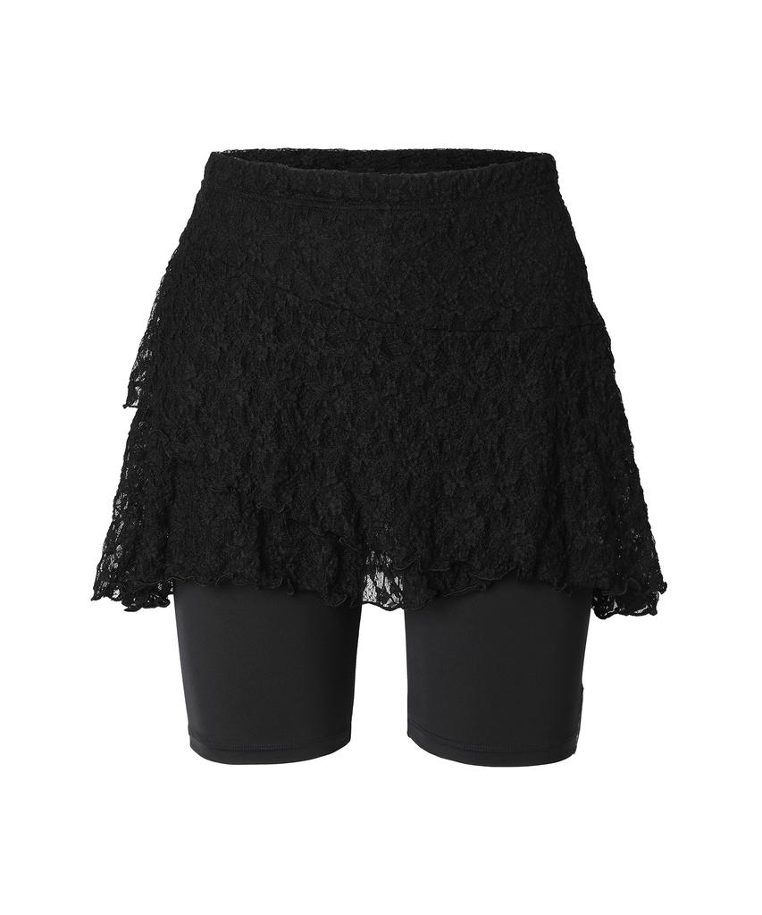 Mileko Lace Layer Wrap Skort Black