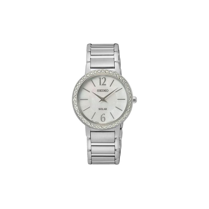 SEIKO 30 meters waterproof, solar Quartz, Steel Strap, , women s watch, white dial SUP467P1 синий