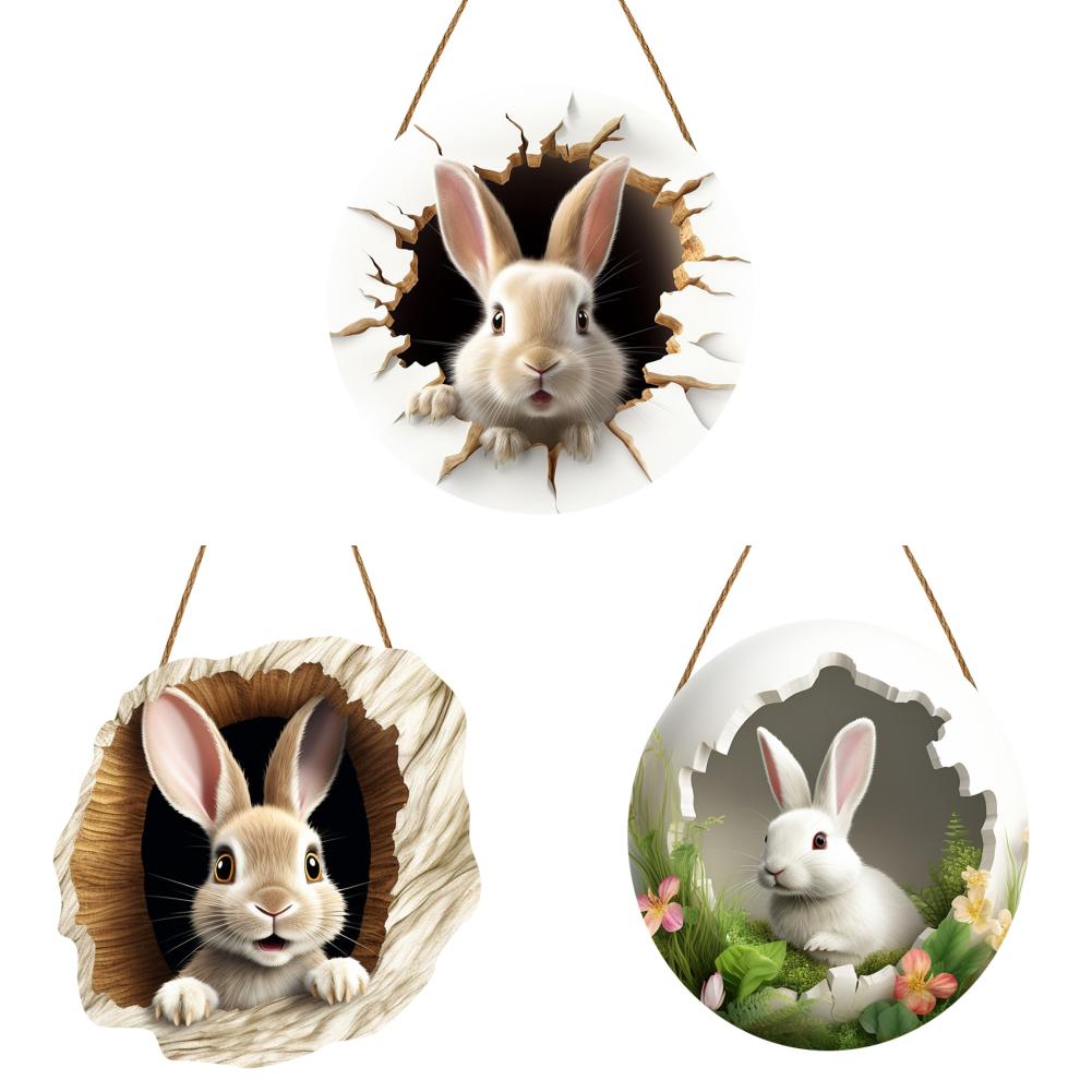 3/1 Set Easter Bunny Door Sign Pendant Decoration Wooden Hanging Spring Happy Rabbit Construction Door Easter Party Decor 2025