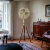 Floor Fan Nautical Brass Antique Finish with Brown Wood Tripod Pedestal Floor Fan | Retro Industrial Modern Twist with Unique Design Decor