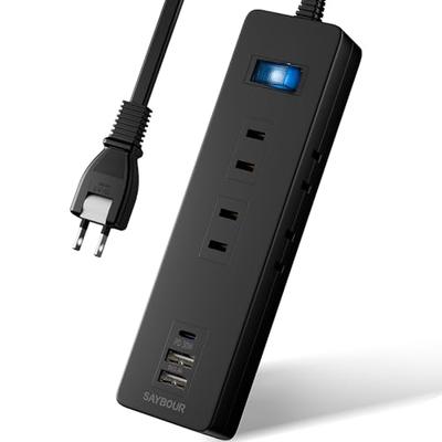 SAYBOUR Power Strip, USB Extension Cord, 2.5m, Fast Charging, PD 30W, 6 Outlets, Lightning Guard Switch, Black, LC-6C1S-2A1C