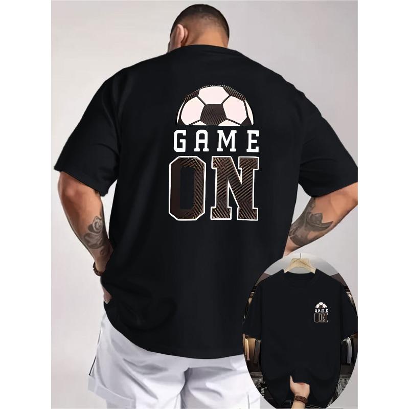 

Game On Double-Sided Print Men s T-Shirt, Football Culture Elements, Loose Fit Casual Top for Soccer Fans 4XL