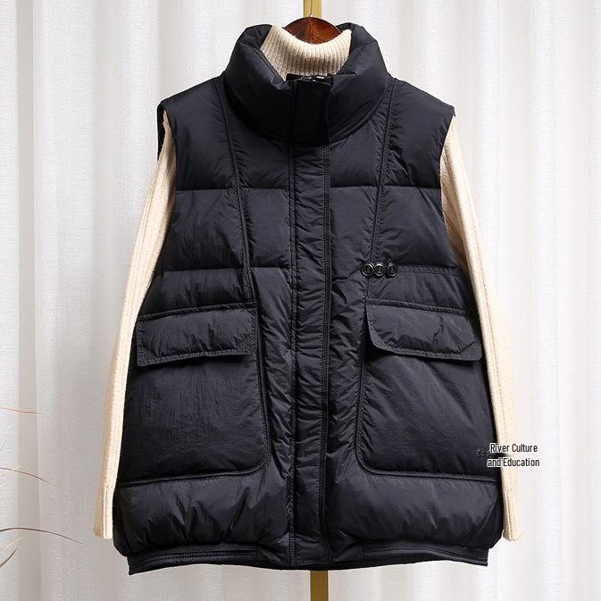Women's Winter Down Cotton Vest: Warm, Loose-Fit Stand Collar, Thick Sleeveless Cold-Proof Outerwear.