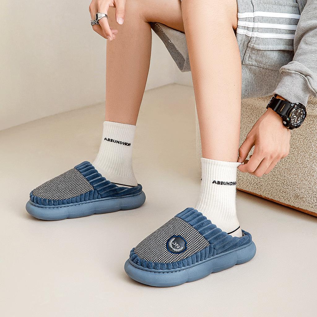 Lidani large size cotton slippers men's autumn and winter indoor home non-slip new couple hair slippers men