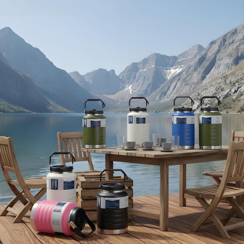 50oz/67oz Large Capacity Double-Wall Vacuum Insulated Stainless Steel Water Bottle Leakproof Thermal Cup with Straw Lid & Handle