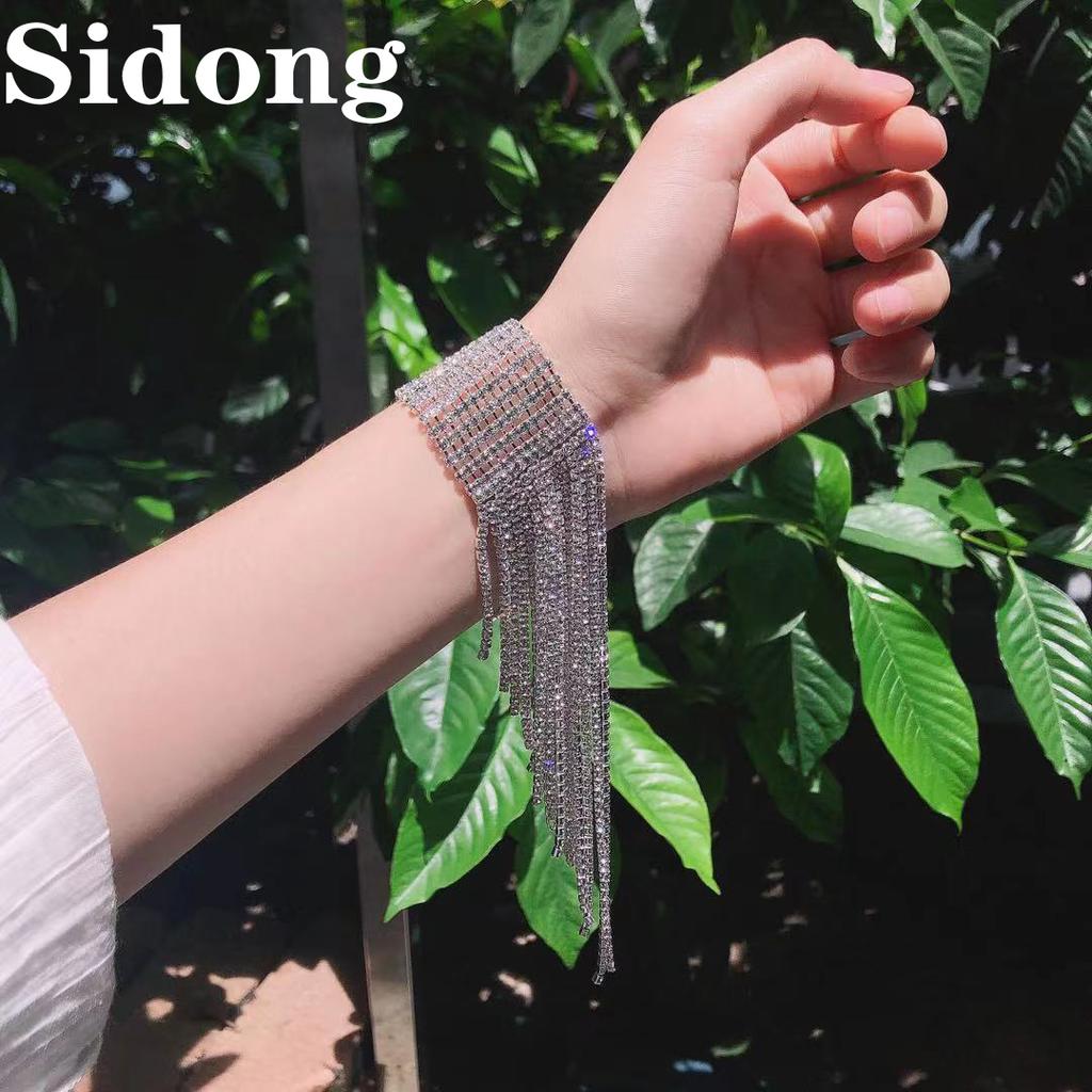 Fashion Long Tassel Rhinestone Bracelet Hand Jewelry For Women Bridal Crystal Statement Bracelets Wedding Jewellery