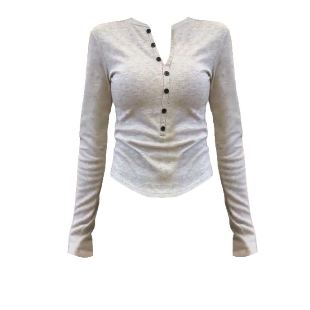 Women's Plus Size V-Neck Button-Up Knit Top, Long Sleeve, Slimming, Versatile for Autumn/Winter.