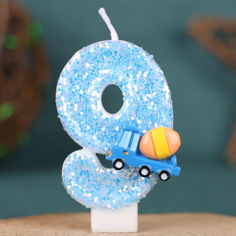 Engineering Vehicle Theme Birthday Number Candle Creative Insert Cake Decoration Handmade Number Candle 0-9
