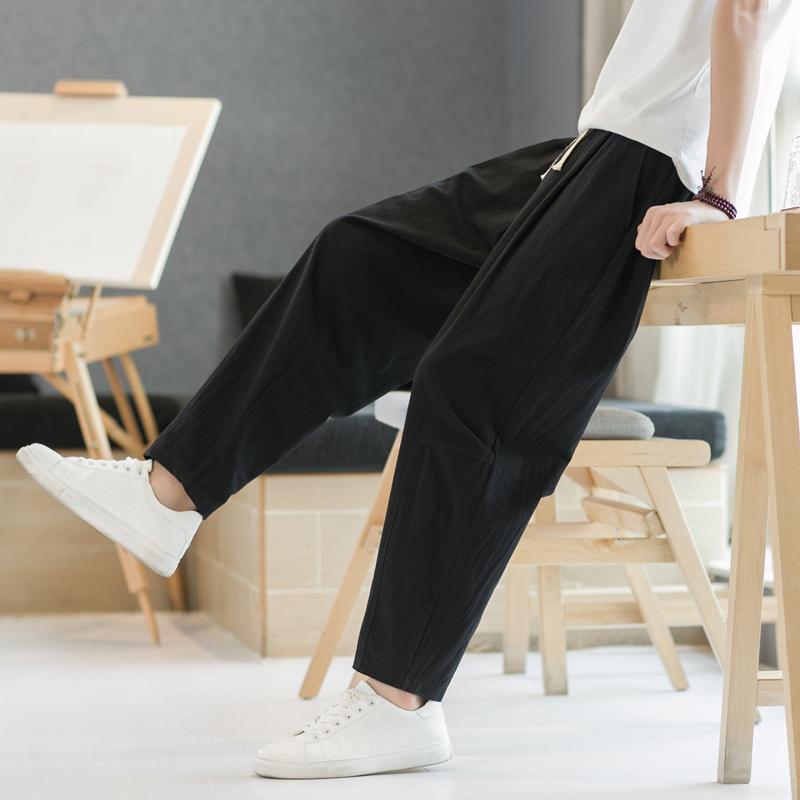 Herrenhose Baumwolle Leinen Mode Freizeithose Einfarbig Atmungsaktiv Lockere Shorts Gerade Kordelzug Hose Streetwear Herren