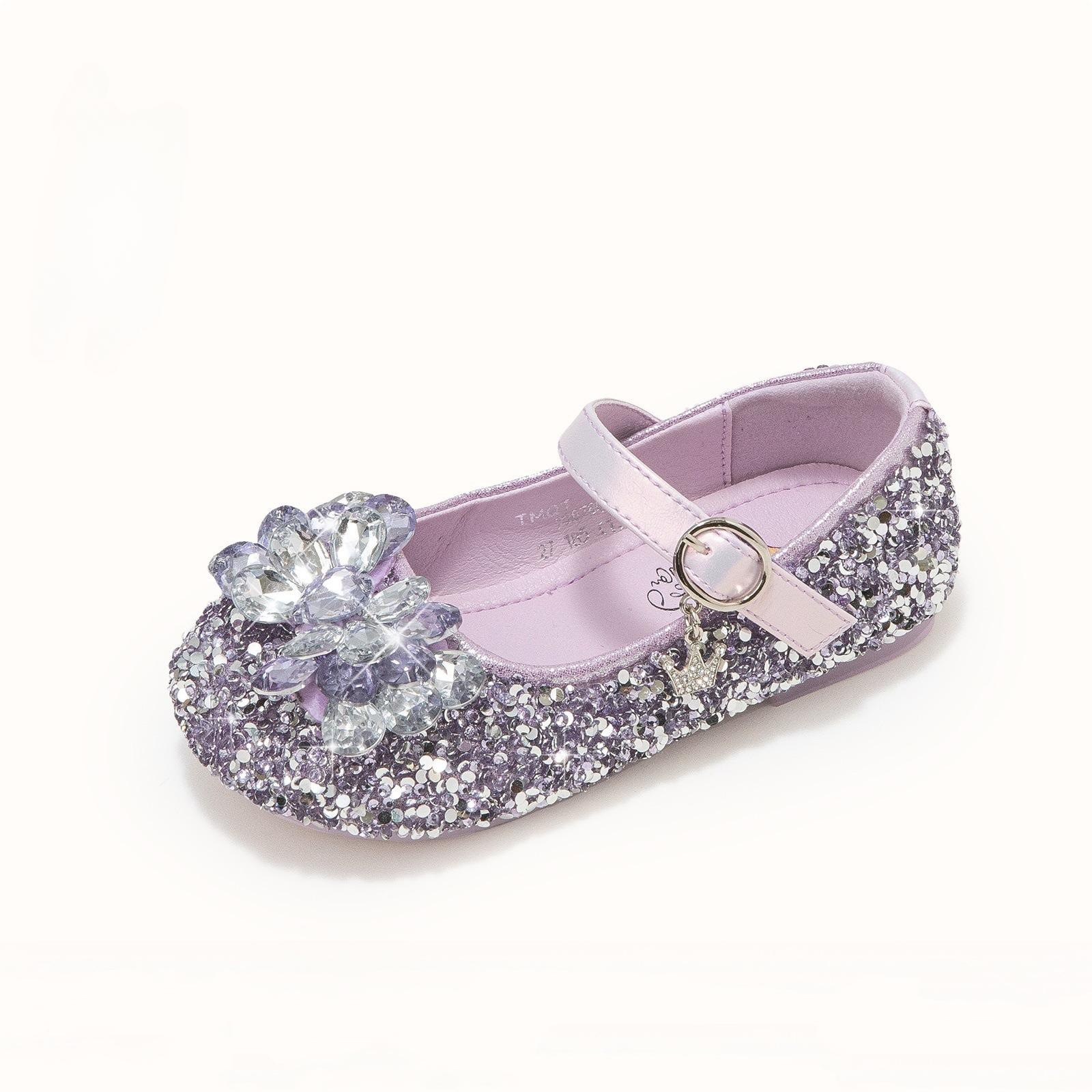 

Girls Fashionable Princess Shoes Children s High-end Crystal Shoes Soft-soled Small Leather Shoes Girls Lightweight Shoes 23 фіолетовий