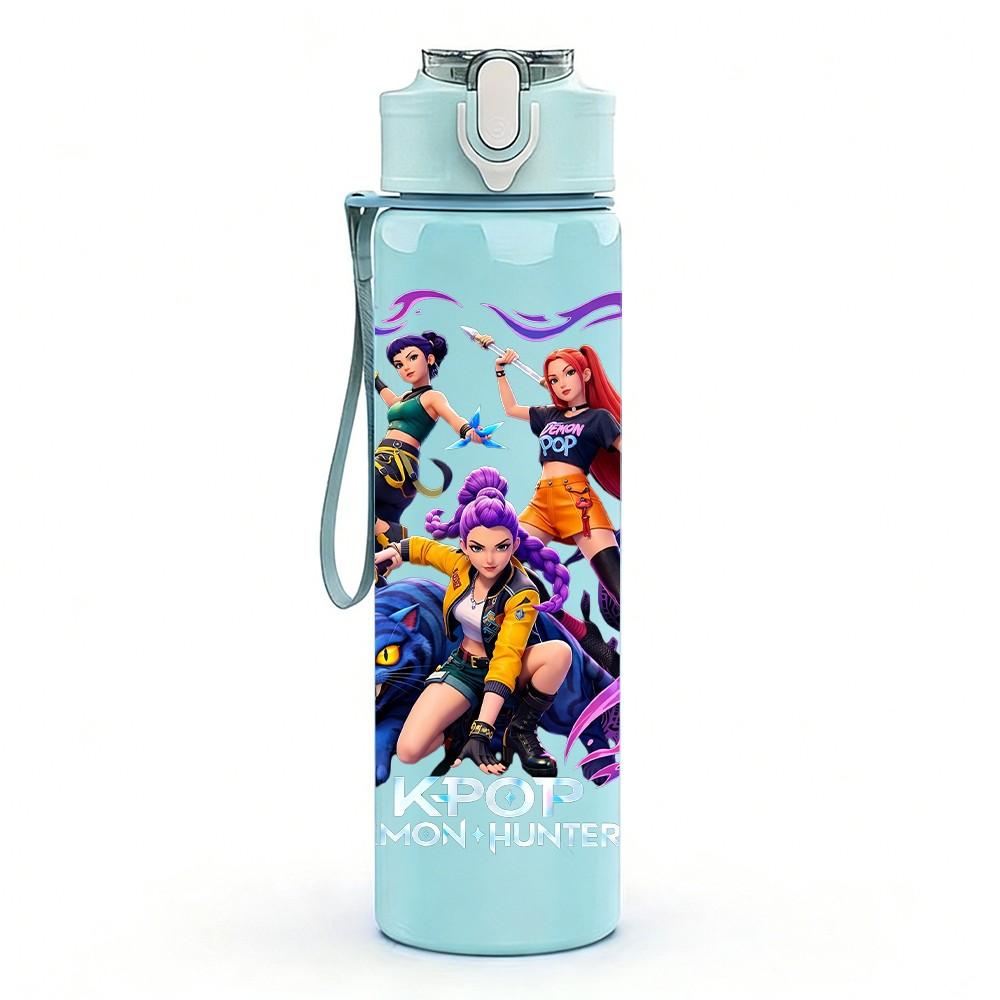 1PC Anime Fight Character Pattern 750ml Color Plastic Sports Water Bottle Leakproof Flip Straw Lid Suitable for Sports Office Home Use