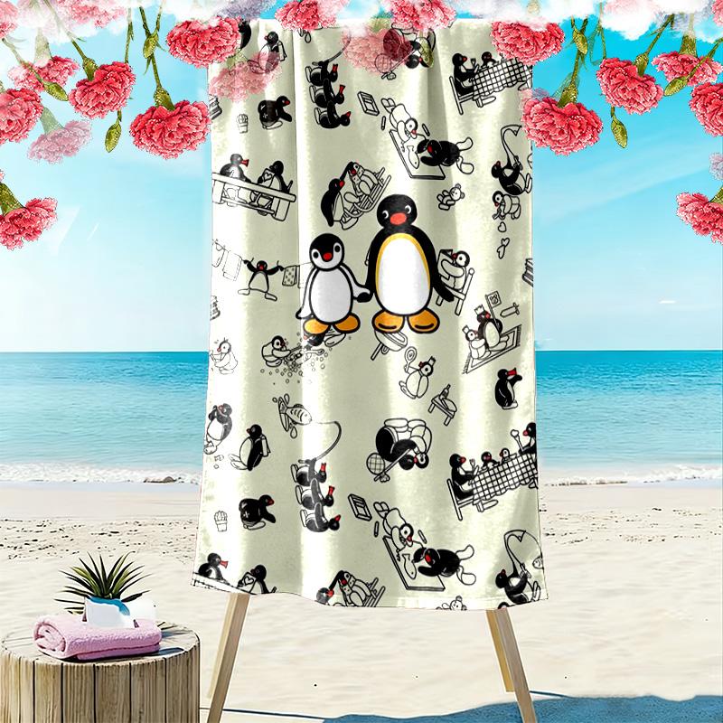 Asciugamano da Spiaggia con Stampa Cartone Animato Pingu, Asciugamano Grande Morbido Asciugatura Rapida per Spiaggia Campeggio Nuoto