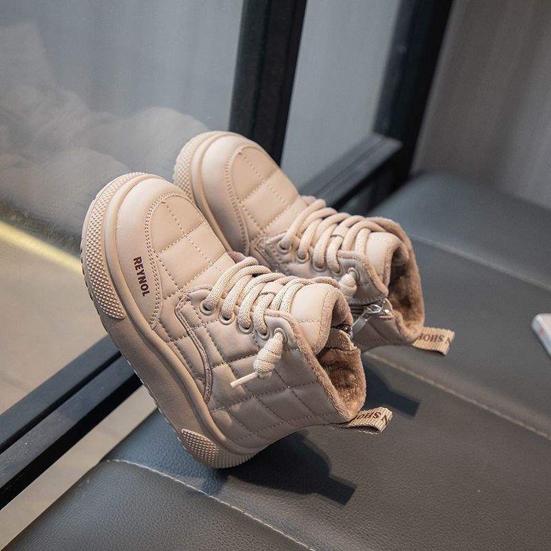 Boys and girls boots 2025 autumn and winter new cotton shoes children's fleece non-slip two cotton shoes thickened Korean version snow boots