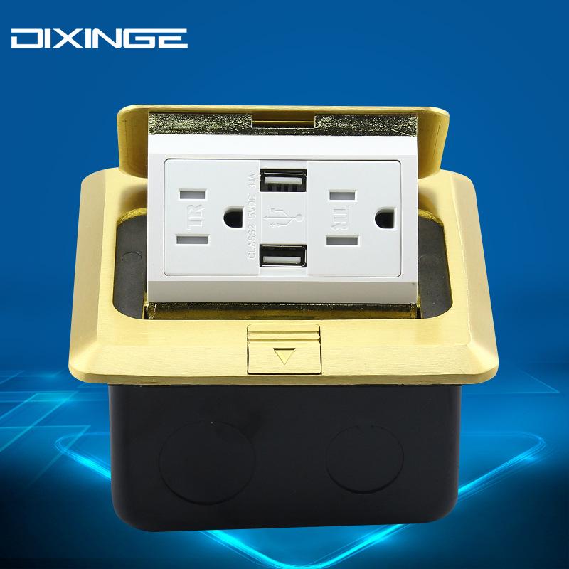Hidden Pop-up Double-Gang Aluminum Floor Outlet with Cover (US Standard)
