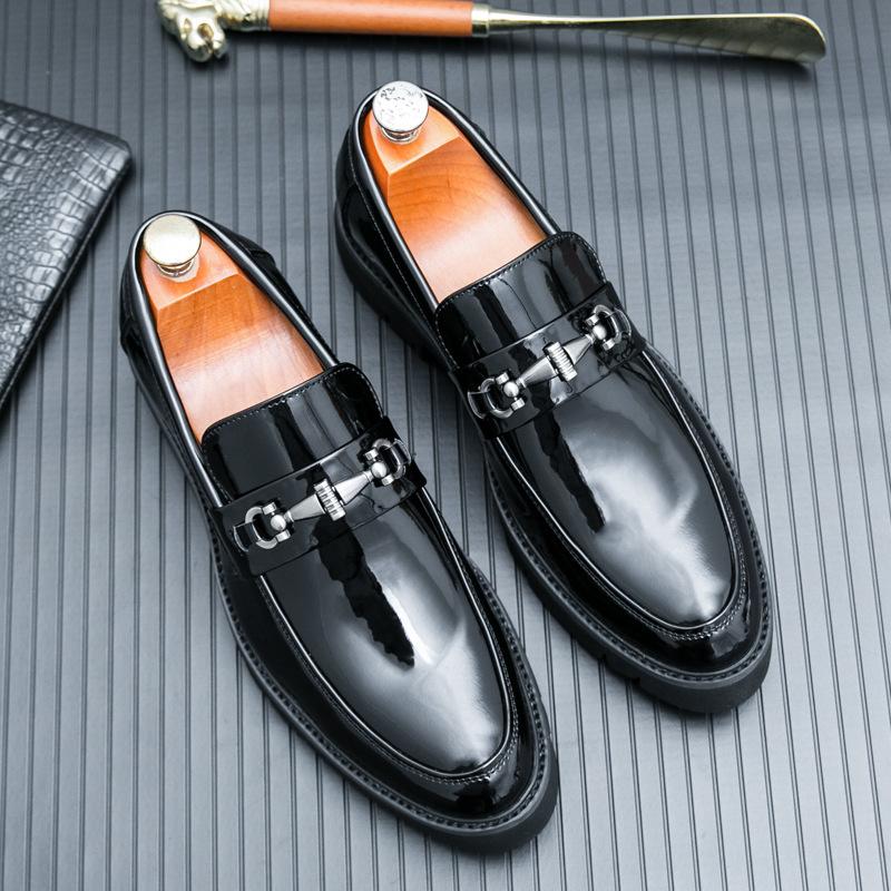 Large size 462025 men's patent leather metal buckle men's shoes casual British mirror business dress leather shoes men