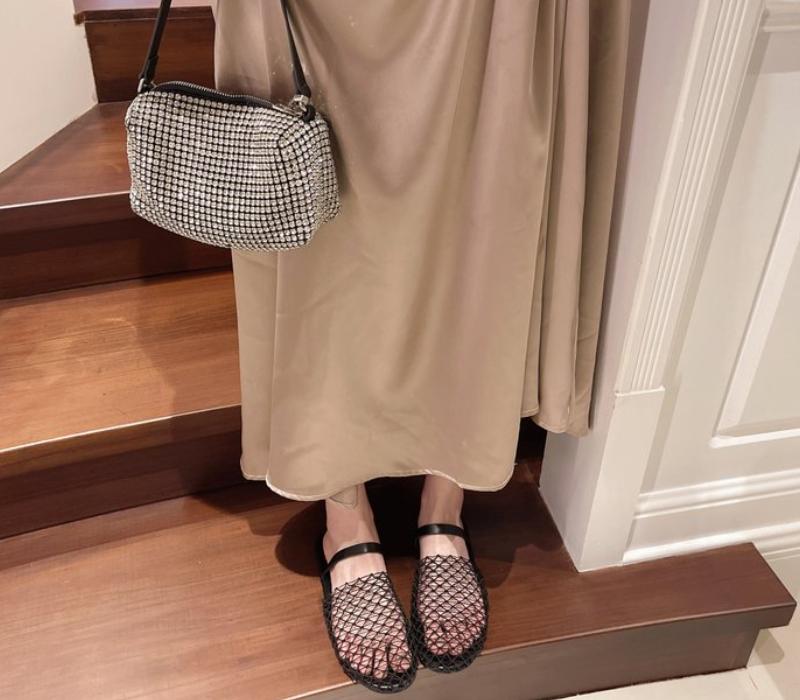 Fashion Summer Mesh Hollow Sandals Women Flats Shallow 2024 New Beach Shoes Comfort Retro Female Slippers