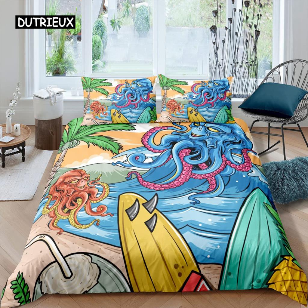 

Комплект постельного белья с доской для серфинга, комплект постельного белья с тематикой серфинга, экстремальные виды спорта, игры, синий океан, мультяшный стиль, комплект постельного белья с застежкой-молнией AU Double(180x210cm)