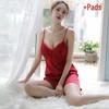 Women's Summer Ice Silk Lace Nightgown with Built-in Bra, Open Back, Outdoor-Ready