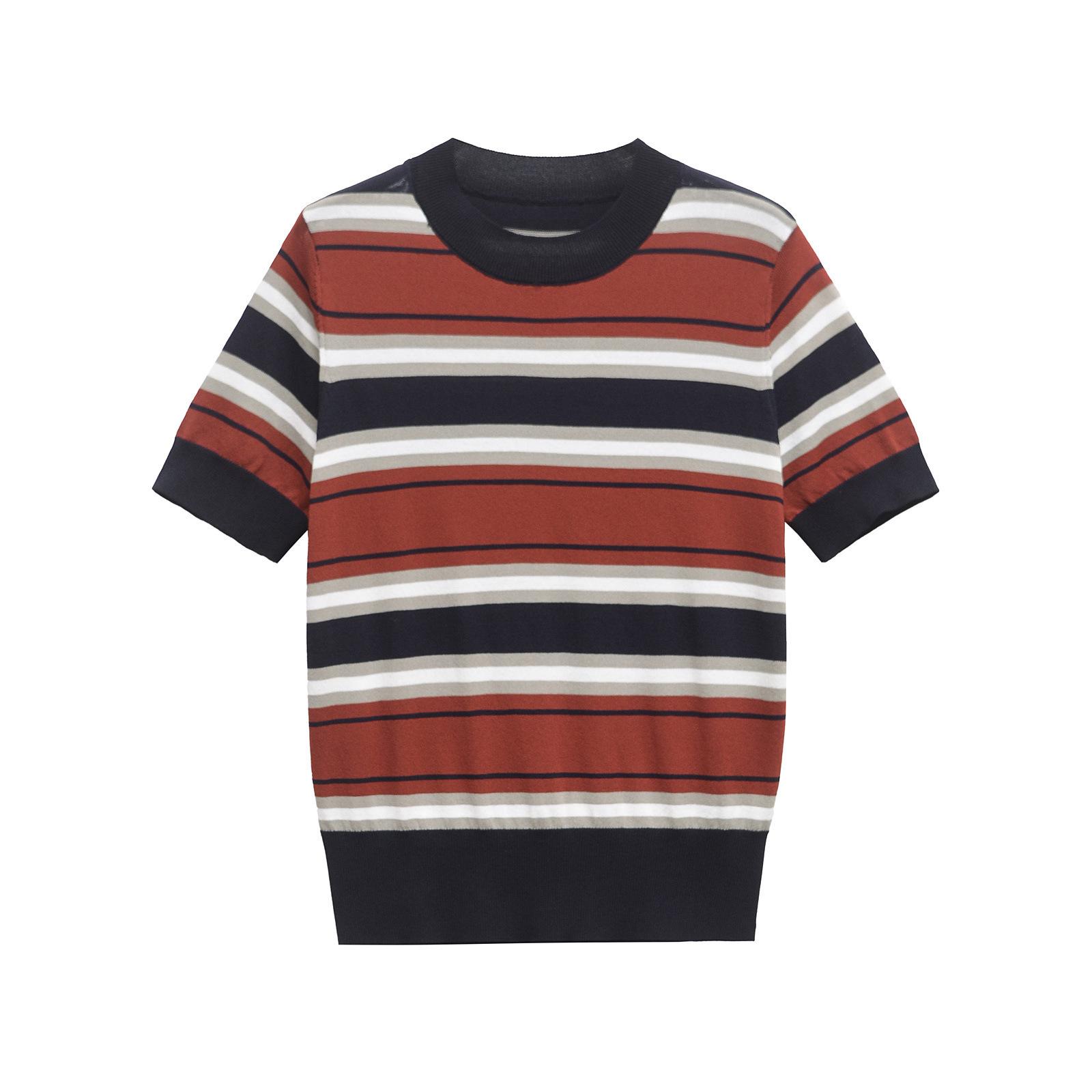 

Женская вязаная футболка с коротким рукавом в полоску TAOP&ZA - Весенне-летняя повседневная мода (0014006) L