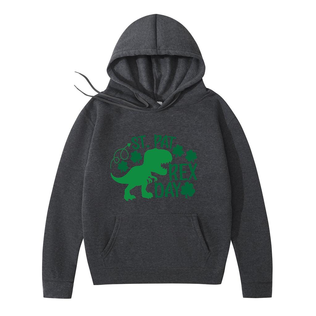 2025 New Hooded Sweater Loose Letter Lucky Four-leaf Printed Coat Solid Color Kangaroo Pocket Drawstring College Style Joker Tops