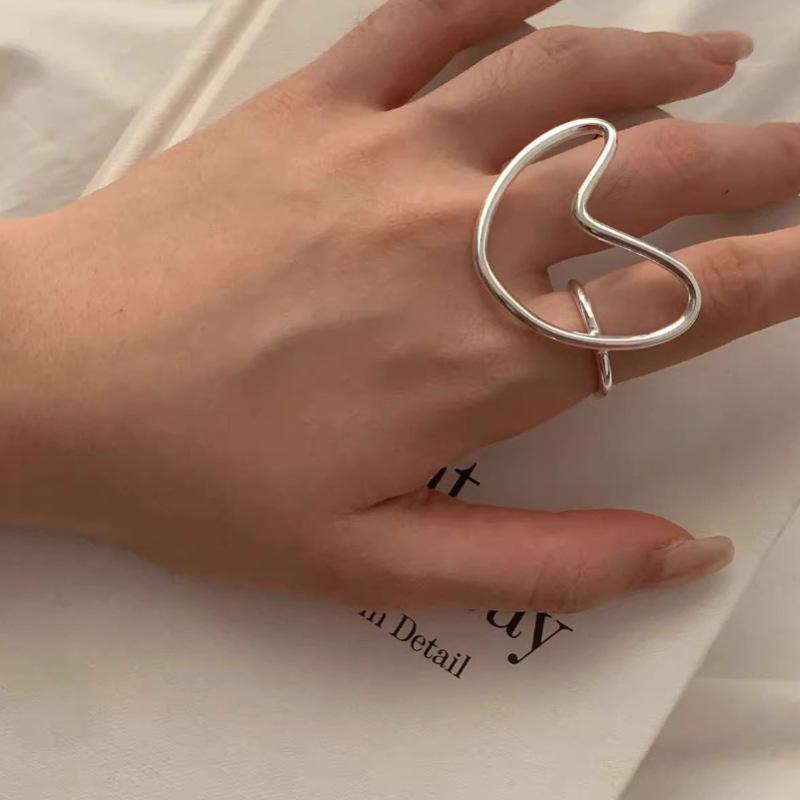 925 Silver Open Finger Ring Punk Heart Irregular Geometric Stackable For Women Girl Jewelry Gift Dropship
