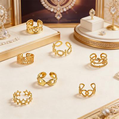 Popular Fashion Stainless Steel Heart-shaped Open Ring for Women, Light Luxury, Niche, High-end Style Finger Ring, 18K Gold Ring