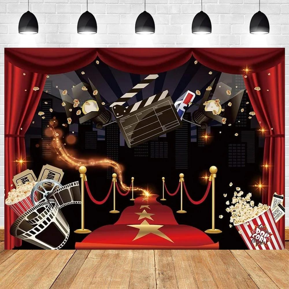 Cinema Movie Night Theme Photography Hollywood Red Carpet Film Event Star Backdrop Adults Birthday Party Red Carpet Decorations 210x150cm