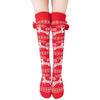 Over the Knee Christmas Long Socks Jacquard Knitted Thigh High Stockings Leg Warmers with Plush Balls Bows for Women  Red