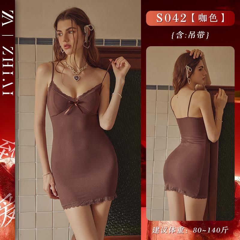 

Sexy pajamas pure desire nightgown temptation suspender chest pad can be worn outside loungewear sweet uniform erotic underwear set One size fits all 【40-60kg】