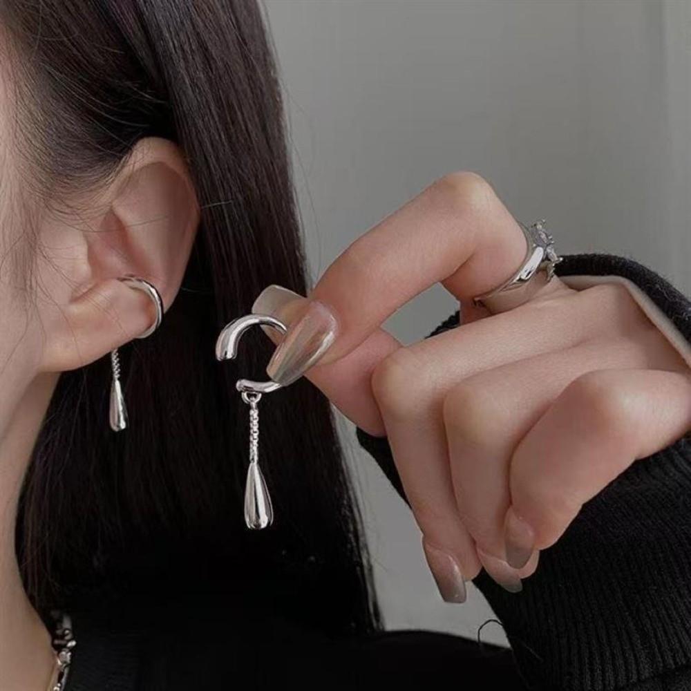 Silver Color Ear Cuff Clips C Shape Design Cartilage Earrings Fashion Teardrop Earrings Jewelry