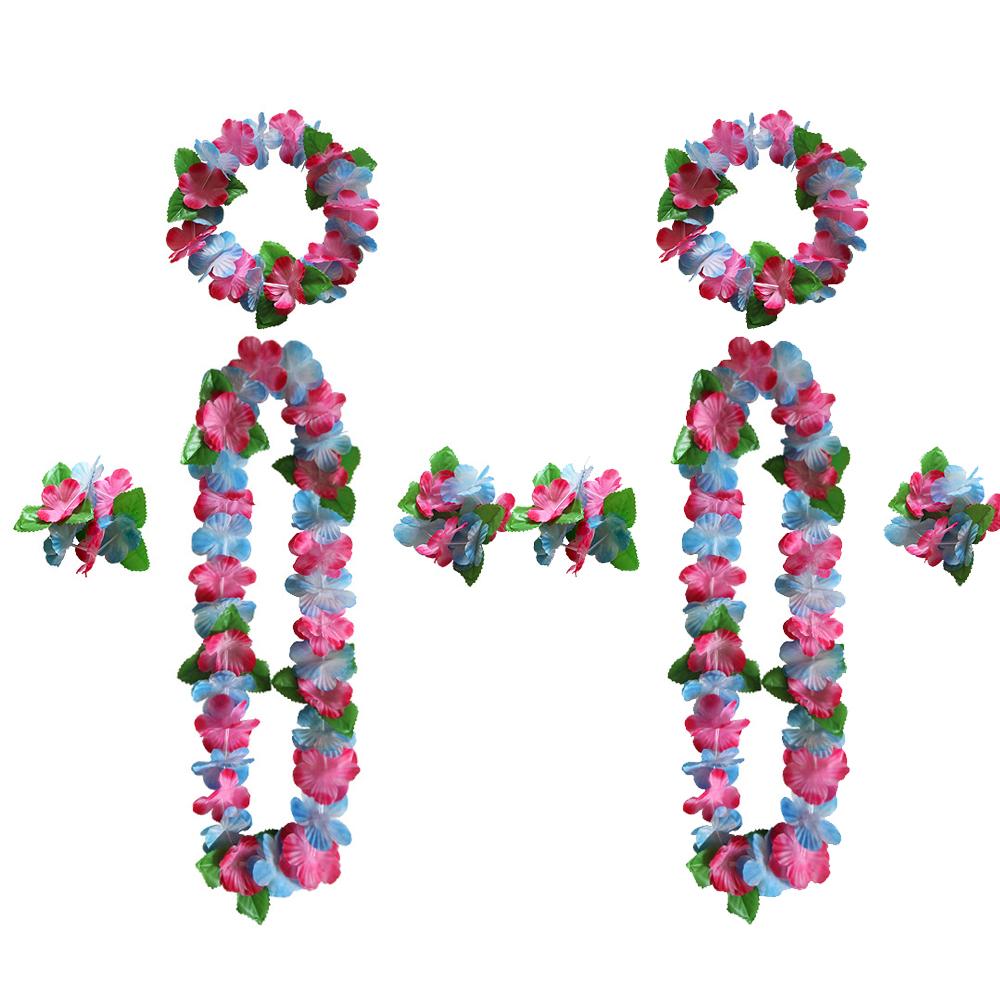 Hawaiian Leis Party Decorations, Hawaiian Flower Necklace Flowers Bracelets Headband, for Tropical Hawaiian Party Theme Beach Party