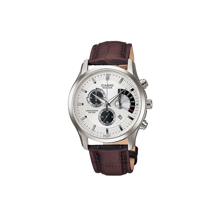 

Casio Standard Series Fashion Classic Stopwatch With Week Display Waterproof Quartz Movement Genuine Leather Strap Men watches White BEM-501L-7AV Silver White Watch Dial
