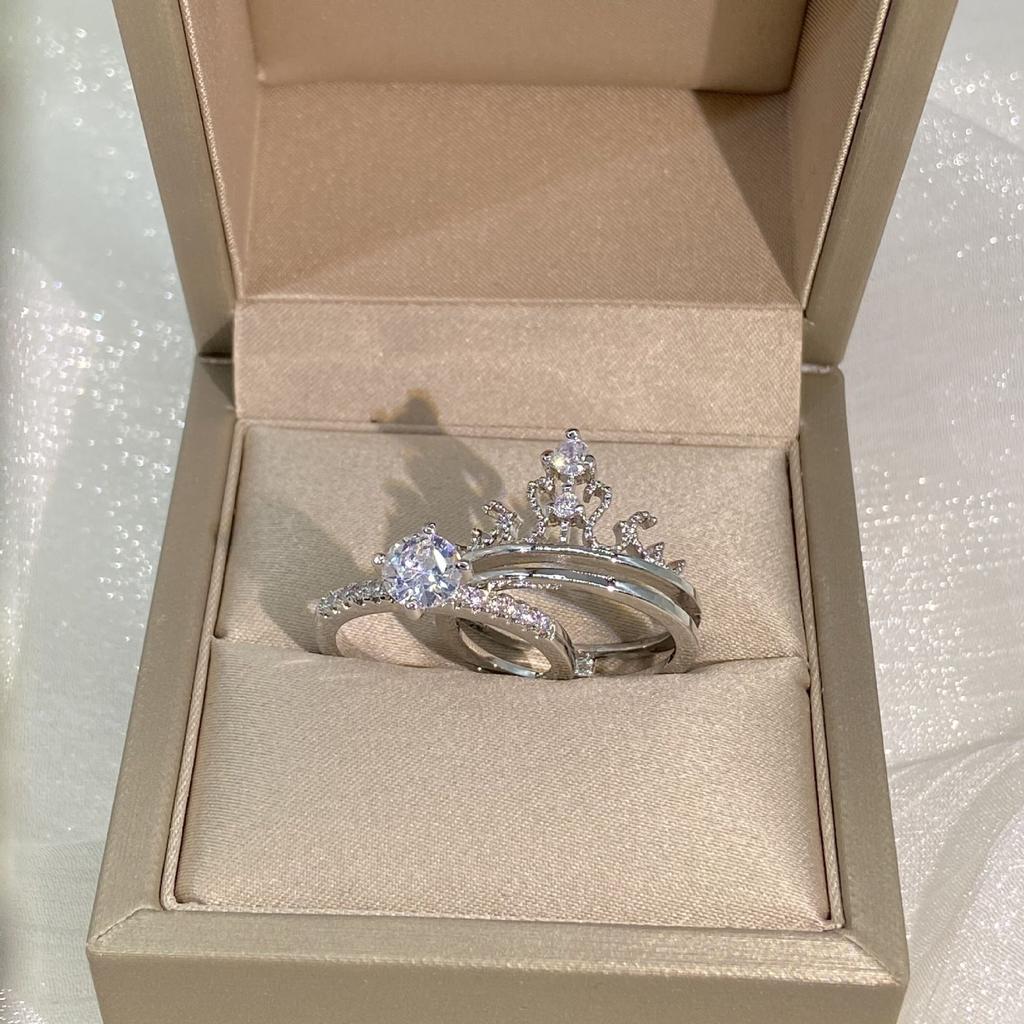 White Copper Hand Decoration Ring Double Layer Crown Women's 2 Piece Combination Ring