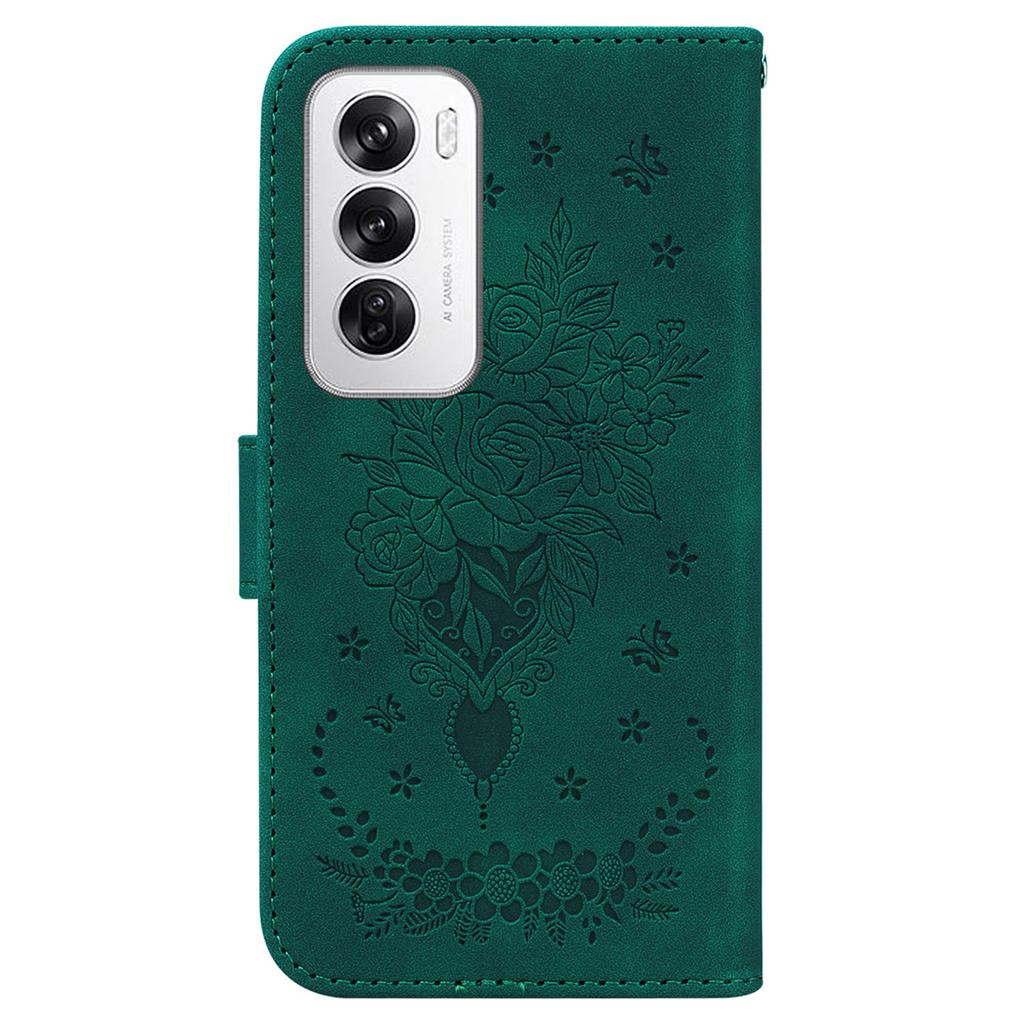 For Oppo Reno12 5G (Global) Wallet Phone Case Butterfly Flower Imprint PU Leather Cover