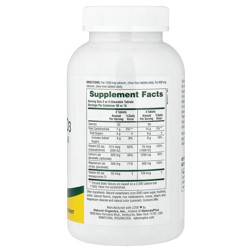 Nature's Plus Chewable Cal/Mag/Vitamin D3 Chocolate Chewables 60 Tablets