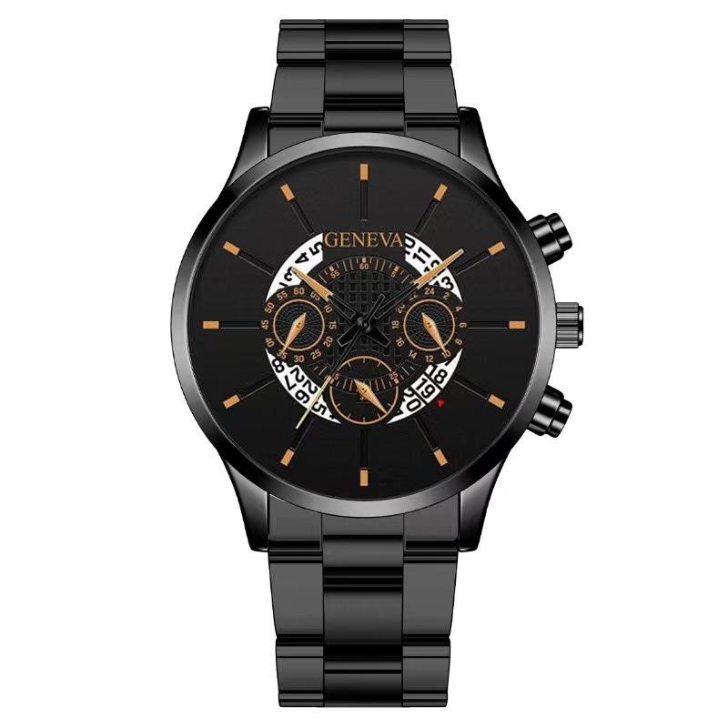 Popular GENEVA Three-eye Men's Watch Men's Watch Steel Belt Business Fashion Calendar Quartz Watch Men's