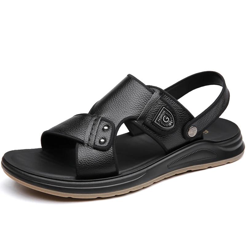 

Extra Wide Width Genuine Cow Leather Non-Slip Sole Men Sandals Mens Casual Durable Sole Soft Male Shoes Big Plus Size 38-47 44