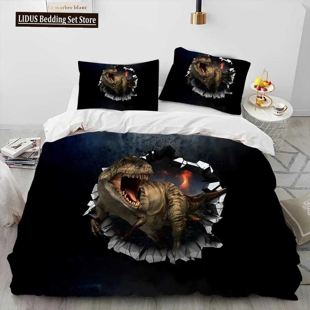 3D Cartoon Dinosaur Illusion Comforter Bedding Set,Duvet Cover Bed Set Quilt Cover Pillowcase,Queen Bedding Set For Boys Gift