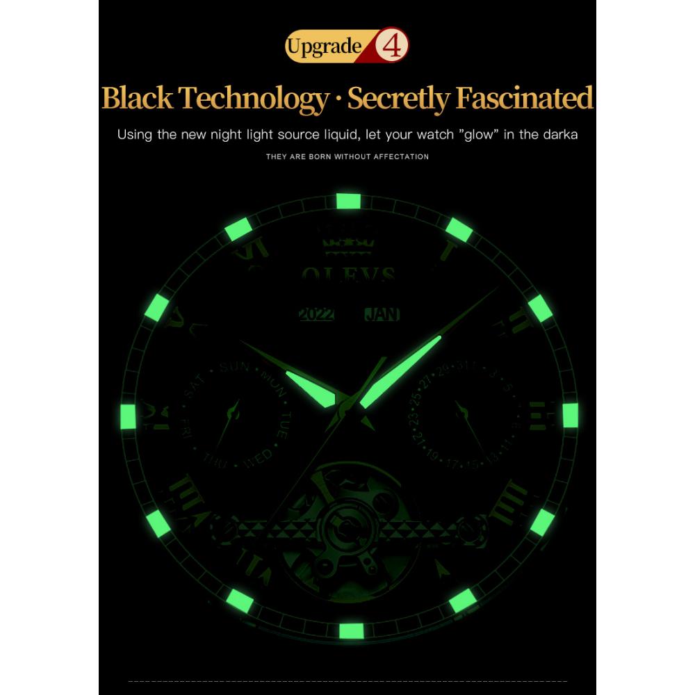 OLEVS Neue Uhr Automatische mechanische Uhr Multifunktions-Herrenuhr mit großem Zifferblatt
