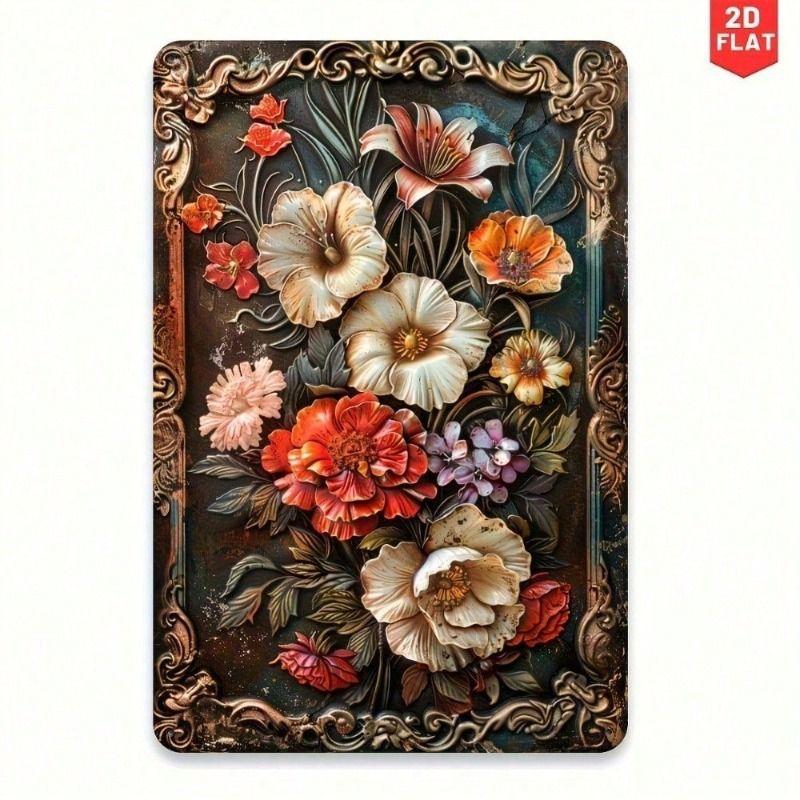 

Vintage Floral Metal Wall Sign 8x12 Inch Kitchen Decor