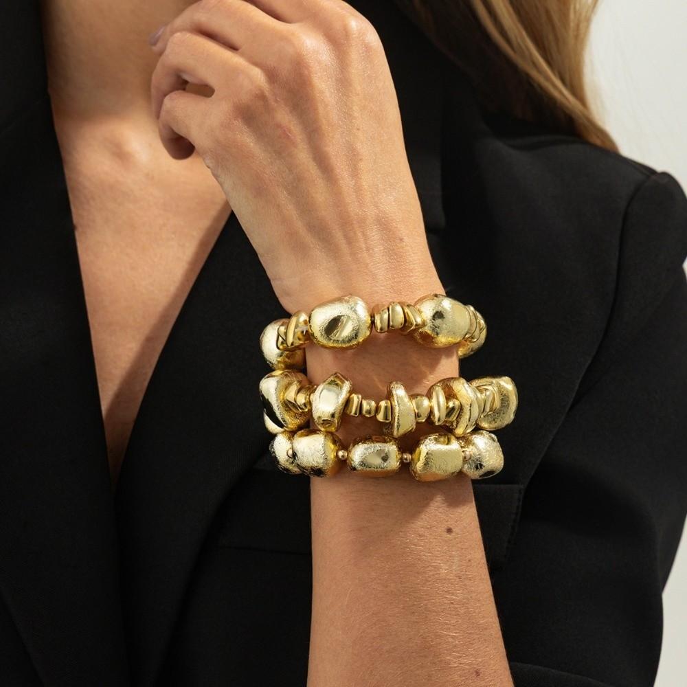 3 Pcs/Set Irregular Beaded Bracelets Bohemian Style Bangle Fashion Hand Chain  Women
