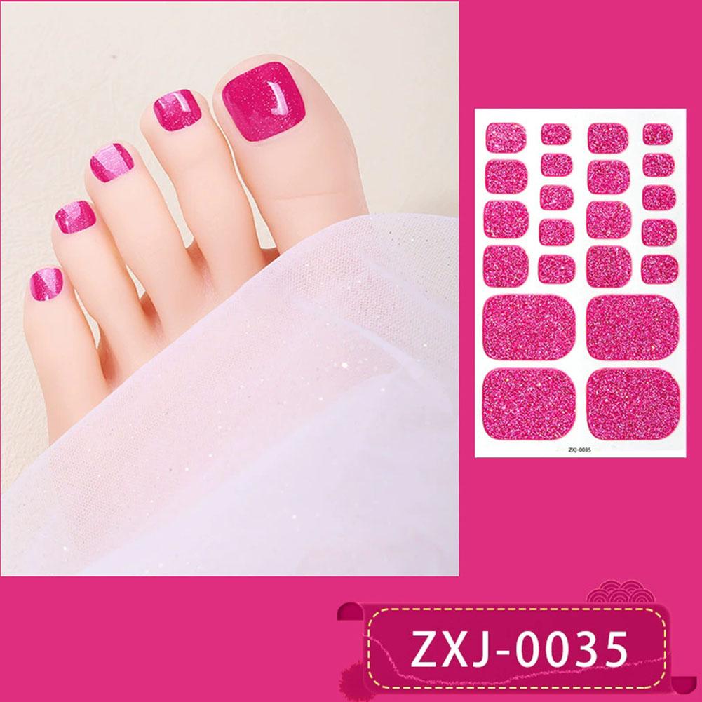 22Tips Vibrant Glitter Toenail Stickers Solid Color Full Cover Toenail Polish Strips Summer Self Adhesive DIY Foot Decals