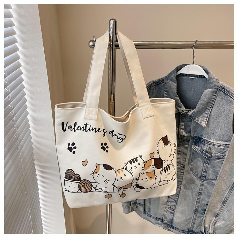 

Large Capacity Cartoon Canvas Bag Girls Student Wear Book Commuter Tote Bag Casual Simple Lightweight Shoulder Cloth Bag коричневий