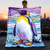 1pc Penguin Art Print Outdoor Flannel Blanket Soft All Season Polyester Throw , Perfect for Picnics & Travel , Picnic Accessory