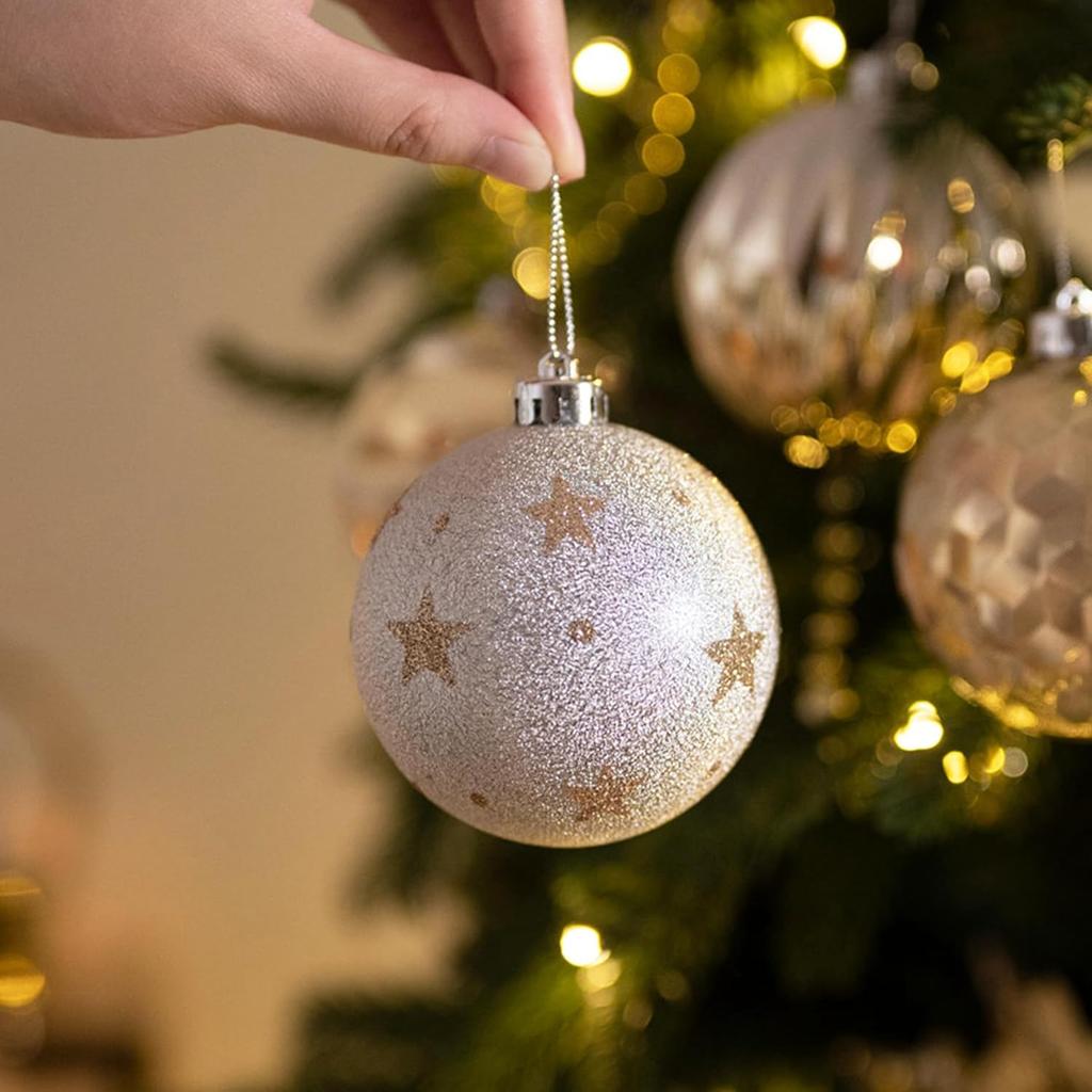 Valery Madelyn Christmas Pack of White Christmas Tree Day Store Elegant Ornaments, Large, 8cm, 16, Gold, Platinum, Decorations, Valentine's Ornaments,