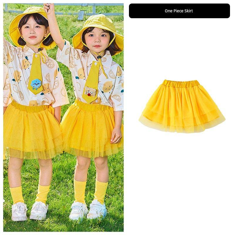 

1 Детская одежда для выступлений Костюм для выступления по чирлидингу Спортивная одежда для учеников начальной школы Выпускной в детском саду Деловая одежда Танцы Yellow gauze skirt 100