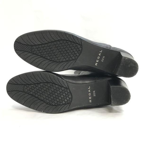 REGAL Leather Long Boots Size 22.5 Women’s Black Side Zip 5cm Heel Boots(USED)