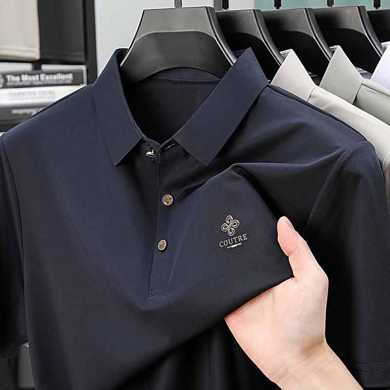 

2025 Men s Ice Silk Short Sleeve Polo Shirt - Breathable, High-End, Perfect for Middle-Aged Men 3XL